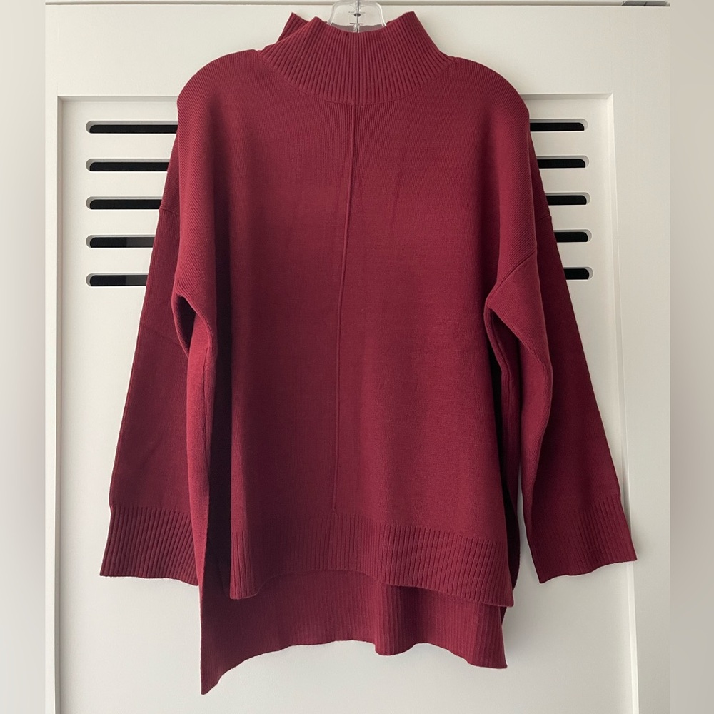 NWOT Mockneck Sweater - Maroon Oversized Ribbed - Size S
